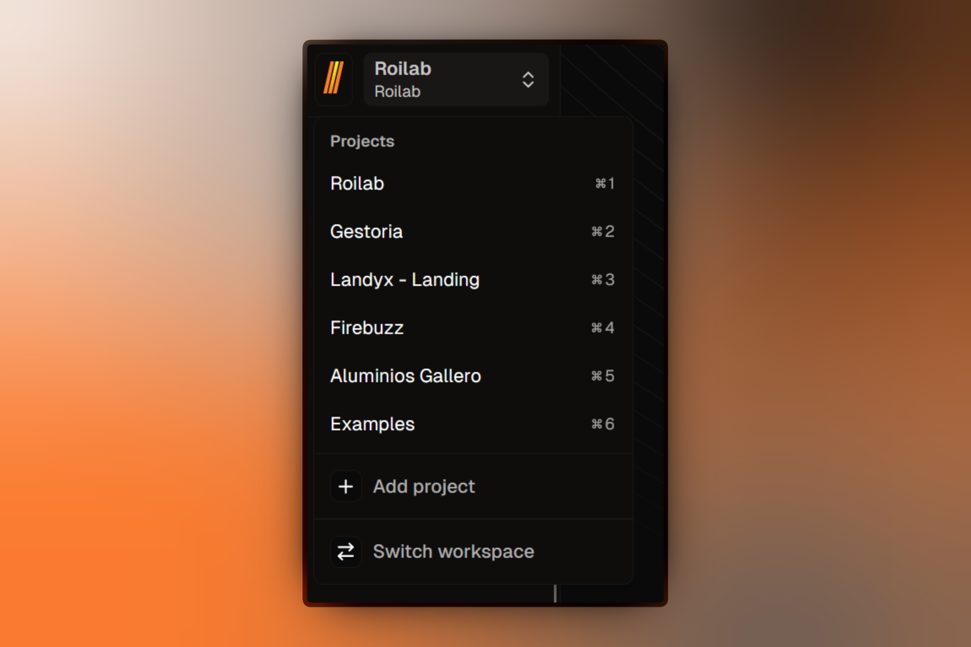Project switcher dropdown showing the Add project option